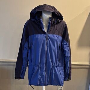 Lands' End Women's Aquacheck Black & Royal Blue Parka Windbreaker size Medium